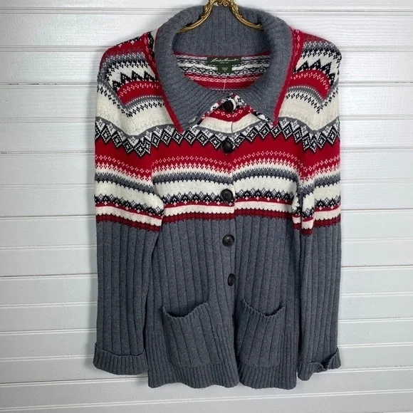 Eddie Bauer Wool Blend Nordic Button Cardigan Size Medium - Picture 1 of 7
